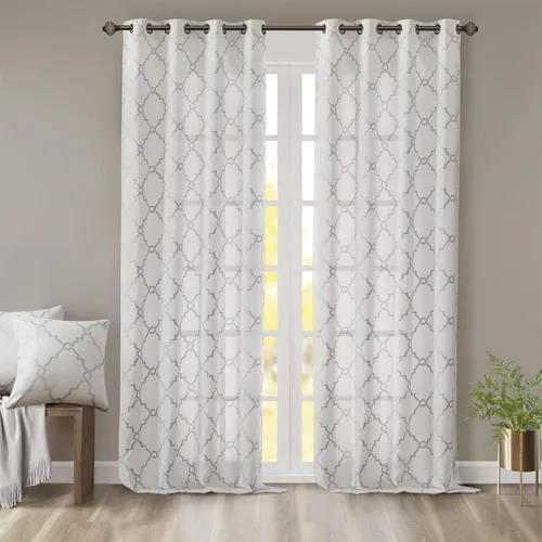 Miniatura 17 de Madison Park Saratoga - Cortina individual para ventana con filtro de luz, estampado de calado, 1 panel con ojales en la parte superior, para sala
