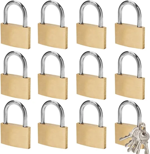 Miniatura 8 de Paquete de 12 candados de latón macizo con la misma llave, cerradura sólida con cuerpo de bloqueo (0.984 in) de ancho, candados con llave para caja