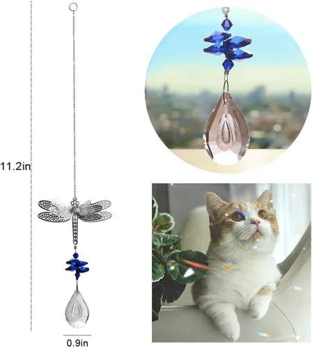Miniatura 4 de WEISIPU Prisma atrapasoles de cristal – Atrapasoles de libélula para ventanas colgantes de arco iris, adorno de libélula de metal de cristal K9