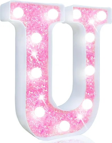 Miniatura 16 de Pooqla Luces de números de marquesina, números de luz rosa para niñas de 10.º cumpleaños, funciona con pilas, luz nocturna de número con purpurina