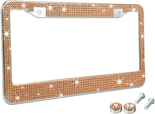 Miniatura 13 de Marcos de matrícula multicolor con diamantes de imitación brillantes para mujer, cubierta de matrícula de metal a prueba de óxido, accesorios
