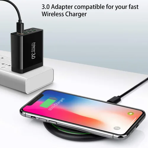 Miniatura 6 de Cargador de pared 3.0 de carga rápida, bloque de cargador USB de 4 puertos, adaptador de corriente iSeekerKit Multi USB, enchufe de caja de carga