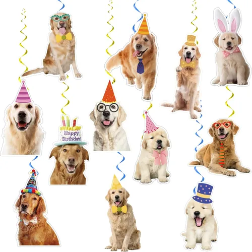 24 piezas de decoraciones colgantes de Golden Retriever, remolinos colgantes de techo Golden Retriever, suministros de fiesta de cumpleaños para
