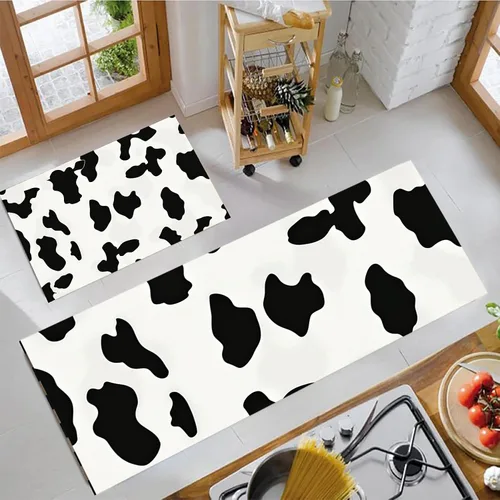 Miniatura 8 de Juego de 2 piezas de tapetes de cocina, estilo retro abstracto negro Horsetapete para antifatiga, tapetes de interior, oferta para decoración