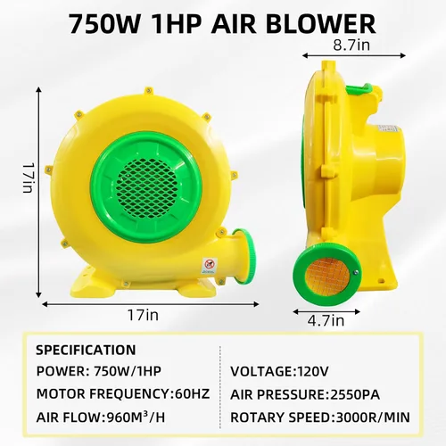 Miniatura 2 de Soplador de Casa de Rebote de 750W, Potente Soplador de Aire para Inflables, Soplador de Bomba de Ventilador Portátil para Casa de Burbujas