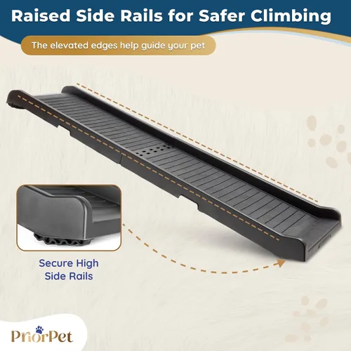 Miniatura 8 de Rampa para perros para automóvil, rampas antideslizantes para perros grandes, rampa estable para perros de 190 libras de capacidad, rampa plegable