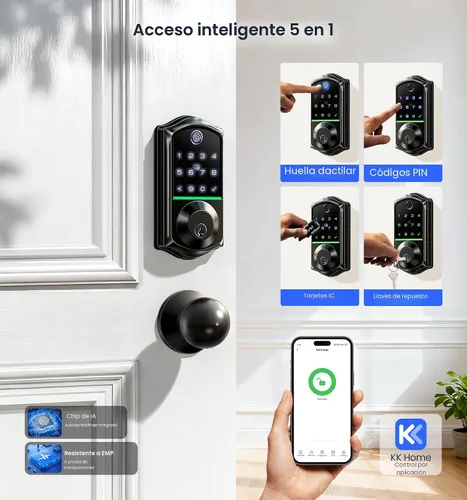 Miniatura 3 de Veise VE017-K - Cerradura inteligente de huellas dactilares con 2 perillas, control de aplicación, juego de cerradura de puerta delantera de entrada