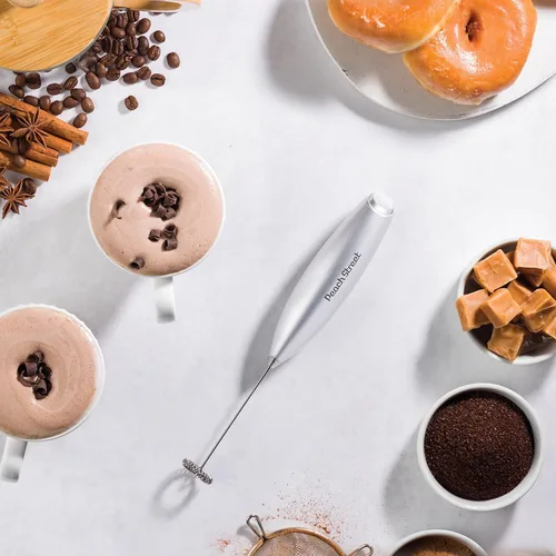 Miniatura 2 de Espumador de leche de mano potente, mini espumador de leche, mezclador de bebidas de acero inoxidable que funciona con batería (no incluida)