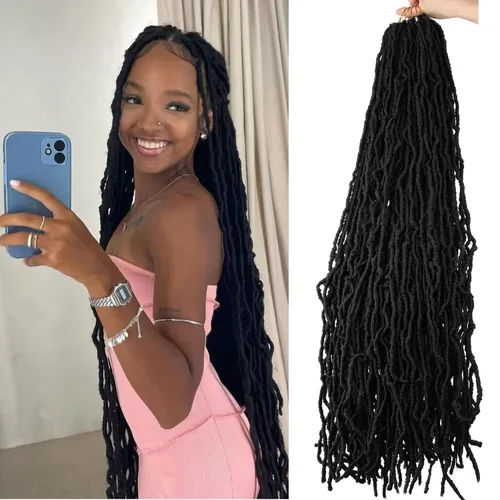 Miniatura 14 de LMZIM 7 paquetes de cabello sintético de ganchillo preanudado de 26 pulgadas, trenzas de ganchillo suaves de diosa para mujeres negras, extensiones