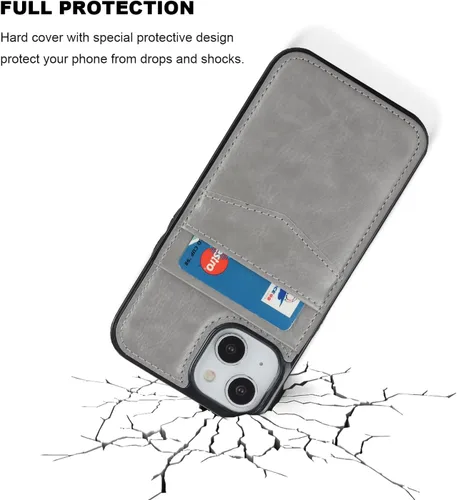 Miniatura 6 de KIHUWEY Funda compatible con iPhone 14 con soporte para tarjeta de crédito, cierre magnético de cuero de alta calidad, función atril, funda Gris