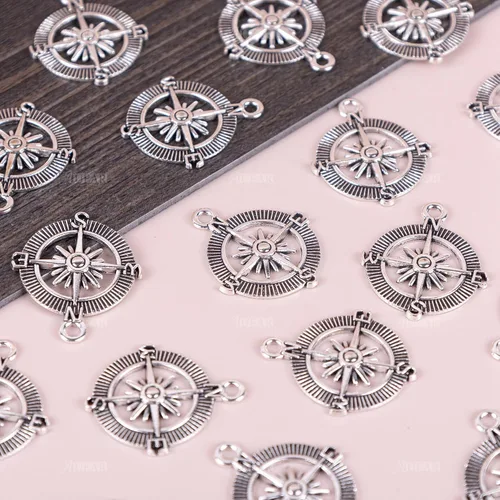 Miniatura 6 de AUEAR, Colgantes de brújula, cuentas espaciadoras de aleación para pulseras, collares, joyería, manualidades, bricolaje plateado