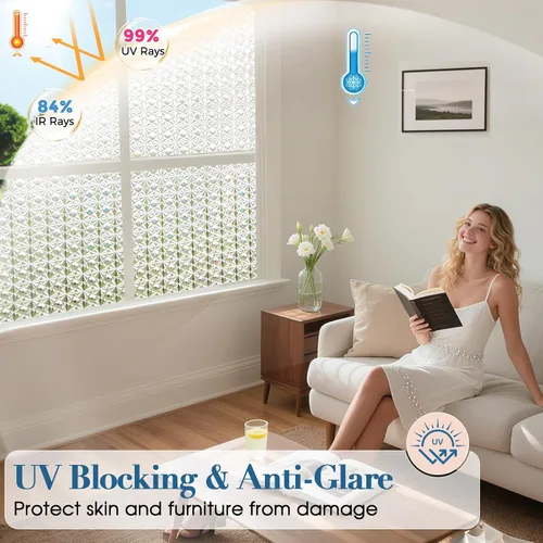 Miniatura 5 de Windimiley Película de Privacidad para Ventana con Bloqueo Total, Película de Ventana de Vidrio Manchado Control de Calor UV, Película Decorativa