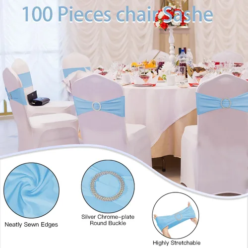 Miniatura 3 de WJWHQ 100 piezas de cintas elásticas de elastano con lazos para sillas, bandas de cubierta de silla con hebilla deslizante para eventos de boda
