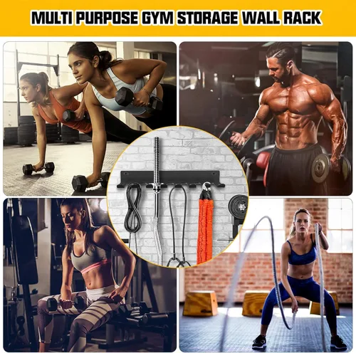 Miniatura 4 de Estante de almacenamiento para gimnasio de montaje en pared, organizador de entrenamiento de acero de aleación resistente con mosquetones, soporte