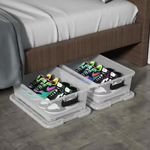 Miniatura 6 de Paquete de 4 cubos de almacenamiento de plástico transparente debajo de la cama, contenedor de almacenamiento debajo de la cama con ruedas