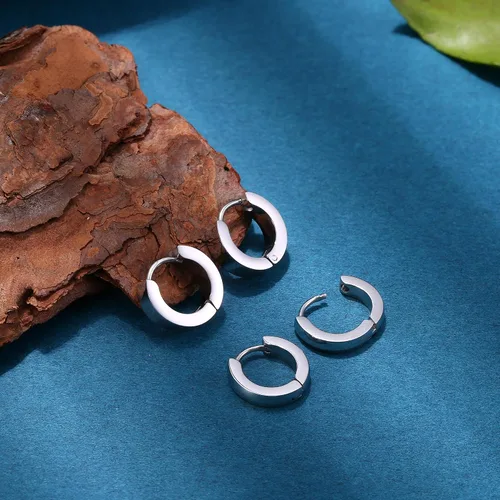 Miniatura 18 de Jstyle 4 pares de aretes de acero inoxidable para hombres y mujeres, aretes de aro Huggie Piercing 18G