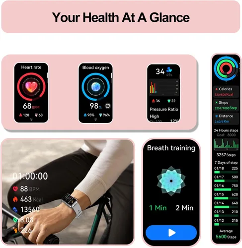 Miniatura 5 de Rastreador de actividad física (respuesta/hacer llamadas), reloj inteligente para mujer, con pantalla AMOLED siempre encendida de 1.47 pulgadas