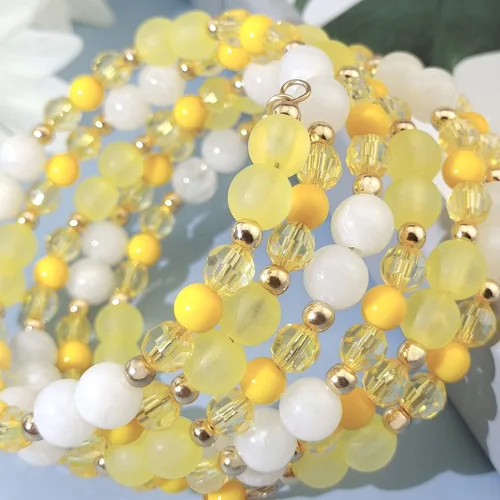 Miniatura 3 de Coiris Pulsera de cuentas amarillas de múltiples capas, pulsera ajustable para mujer