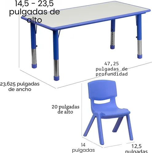 Miniatura 4 de Conjunto Flash Furniture de mesa resctangular y 6 sillas apilables, de plástico, con 6 sillas apilables para escuela, Acero, Azul