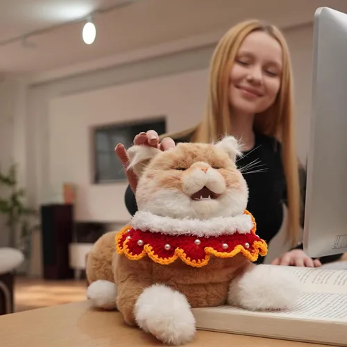 Chongker Gato robot interactivo de 24.8 pulgadas de peluche, animales de peluche realistas, gato robótico compañero con latido cardíaco ronroneando