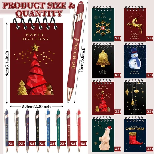 Miniatura 2 de Qeeenar 48 piezas de recuerdos de fiesta de Navidad, 24 mini bloc de notas en espiral de Navidad y 24 bolígrafos retráctiles de Papá Noel