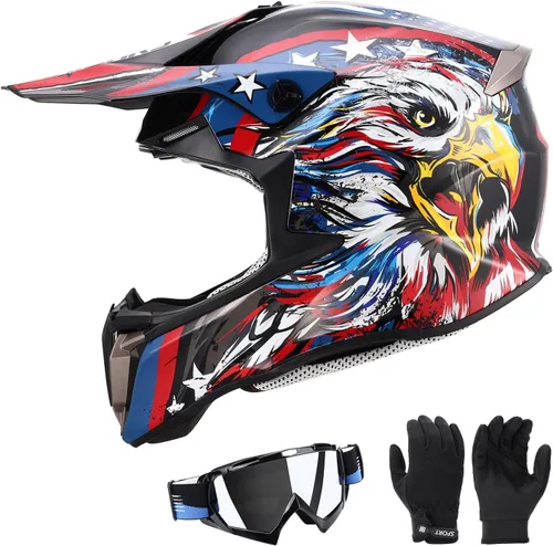 Dirt Bike Helmet for Kids Boys & Girls with Goggles & Gloves for 8-18 Years Old, DOT Certified Kid ATV Helmet Motocross Off Road
