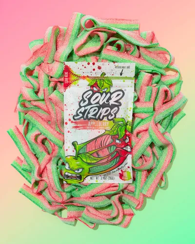 Miniatura 4 de Sour Strips Sour Candy Belts, Appleberry, bolsas de dulces resellables, 3.4 onzas (paquete de 3)