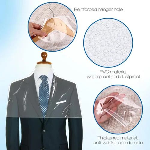 Miniatura 3 de Chumia Paquete de 50 fundas de hombro para ropa en el armario, fundas transparentes para colgar en trajes, chaquetas, camisas, protector organizador