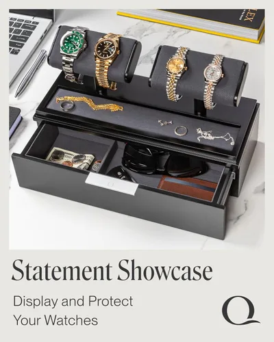 Miniatura 2 de QWATCH - Caja de acrílico para 2 o 4 relojes con bandeja de valet de joyería y cajón
