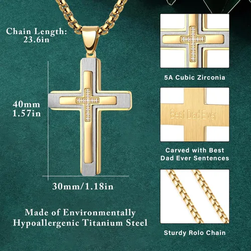 Miniatura 4 de PAITAIN Regalos para el día del padre para hombres, collar de cruz para padre, papá, marido, novio de esposa, hija, novia, hijo, regalos