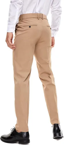 Miniatura 2 de Plaid&Plain Pantalones de vestir para hombre, ajustados, elásticos, color caqui, sin arrugas
