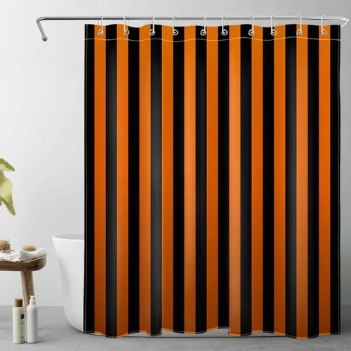 LB Cortina de ducha a rayas naranjas y negras, cortina de ducha de arte estético de Halloween con patrón geométrico para baño, 60 x 72 pulgadas,