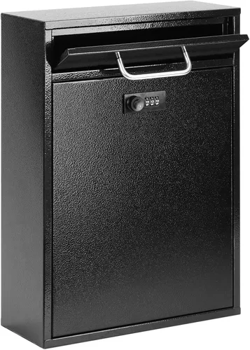 Miniatura 21 de KYODOLED Buzón de pared para exterior, cerradura de combinación, grande, negro Sturdy Steel, Anti-theft Large Drop Box, Ideal for Home, Office