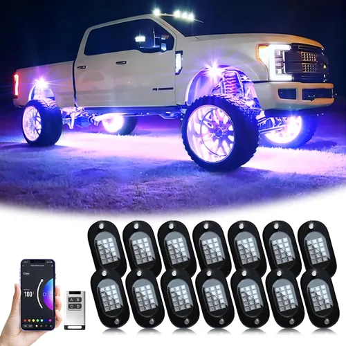 Miniatura 8 de YiLaie Luces LED RGB, 60 LED de alto brillo, kit de luz de neón multifunción impermeable para coche con control de aplicación/RF, luces de roca
