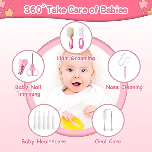 Miniatura 3 de Kit de cuidado de la salud y aseo del bebé, kit portátil 21 en 1 para bebés esenciales con cepillo de alivio de gas, peine aspirador nasal