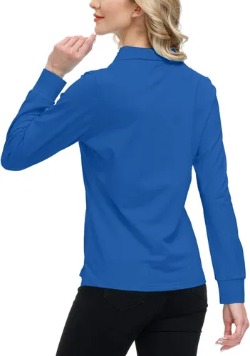 Miniatura 18 de JINSHI Polo de golf para mujer, de manga larga, con cremallera, deportiva, de secado rápido, atlética, casual, ajustada