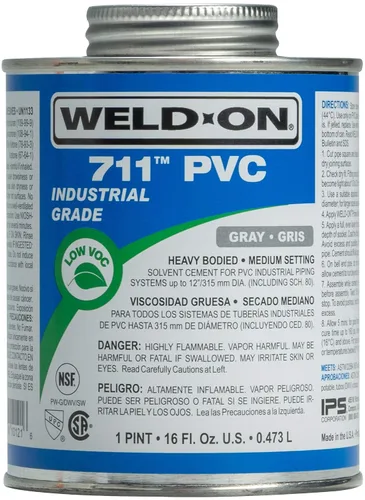 Weld-On 10121 711 Cemento solvente de PVC de grado industrial de alta resistencia, de ajuste medio y bajo contenido de compuestos orgánicos