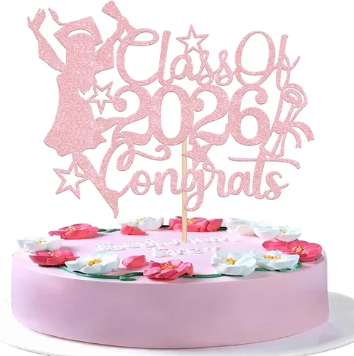 Miniatura 10 de 1 paquete de decoración para tarta de graduación para niña, con purpurina, para diploma, decoración para adultos mayores 2026, para niñas, escuela