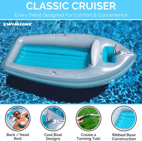 Miniatura 7 de SWIMLINE Flotador Inflable para Piscina Tumbona Balsa Colchón, Colchoneta Divertida, Crucero Clásico, Azul Barco crucero clásico