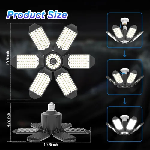 Miniatura 7 de Paquete de 4 luces LED de garaje, 220 W, luces LED de techo superbrillantes, deformables en base E26, luz de garaje para sótano, almacén, taller