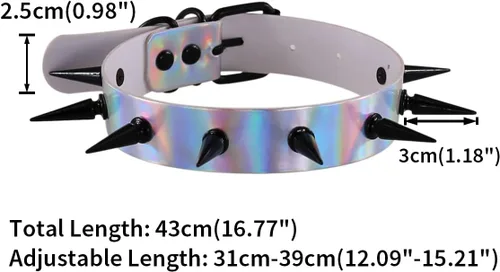 Miniatura 2 de FM FM42 Gargantilla holográfica multicolor de PU en tono negro con remaches con picos punk rock gótico