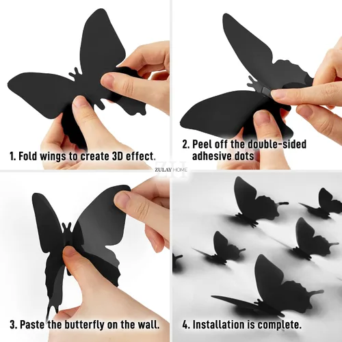 Miniatura 4 de Zulay Home Decoración de pared de mariposa 3D, 24 piezas con 3 tamaños diferentes, decoraciones extraíbles para habitación, cumpleaños, fiestas