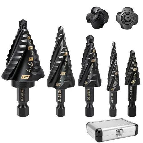 Miniatura 14 de Cobalt M35 - Broca escalonada de 1/4 a 3/4 pulgadas, revestimiento TiAlN con 4 brocas en espiral, 9 tamaños M35 cobalto HSS para acero inoxidable