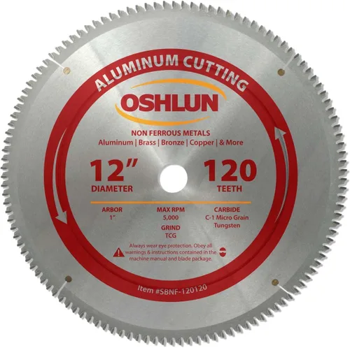 Oshlun SBNF-120120 Hoja de sierra TCG de 12 pulgadas y 120 dientes con eje de 1 pulgada para aluminio y metales no ferrosos