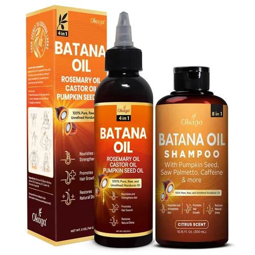Paquete de aceite de batana líquido y champú, aceite de batana hondureño 100% puro sin refinar con semillas de romero, ricino y calabaza + champú 8