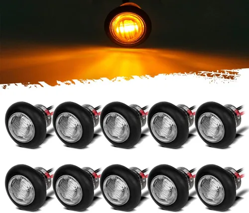 Miniatura 10 de Partsam 10 luces de marcador LED ámbar redondas de 3/4 pulgadas, luces de señal de giro de 3 cables para camioneta remolque, sellado impermeable