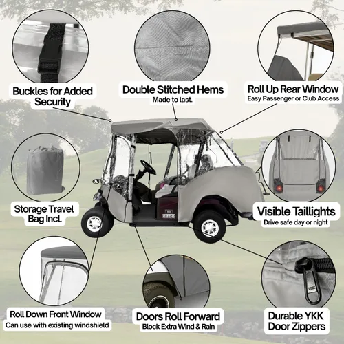Miniatura 3 de Formosa Covers Cubierta de lluvia para carrito de golf actualizada 2+2, techo corto, EZGO, coche club, cremallera de puerta YKK duradera, bolsillos