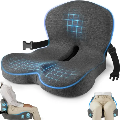 MYFAMIREA Cojín para Asiento de Camión, Cojín de Asiento de Espuma Viscoelástica para Camionero para Asiento Largo con Correa Ajustable, Soporte de