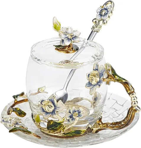 Tazas de té elegantes con flores, tazas de café con tapa, regalo del día de la madre, regalos de cumpleaños para mujeres, regalos del día de San