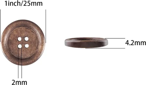 Miniatura 7 de MTCELL 50 botones clásicos de madera, 1 pulgada (0.984 in) de diámetro, marrón, para proyectos de costura